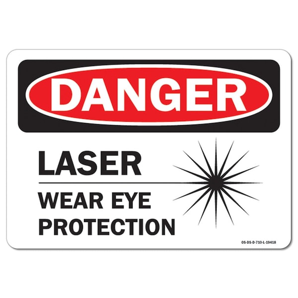 OSHA Sign, Laser Wear Eye Protection, Copy, 18in X 12in Rigid Plastic, 18" W, 12" H, Landscape